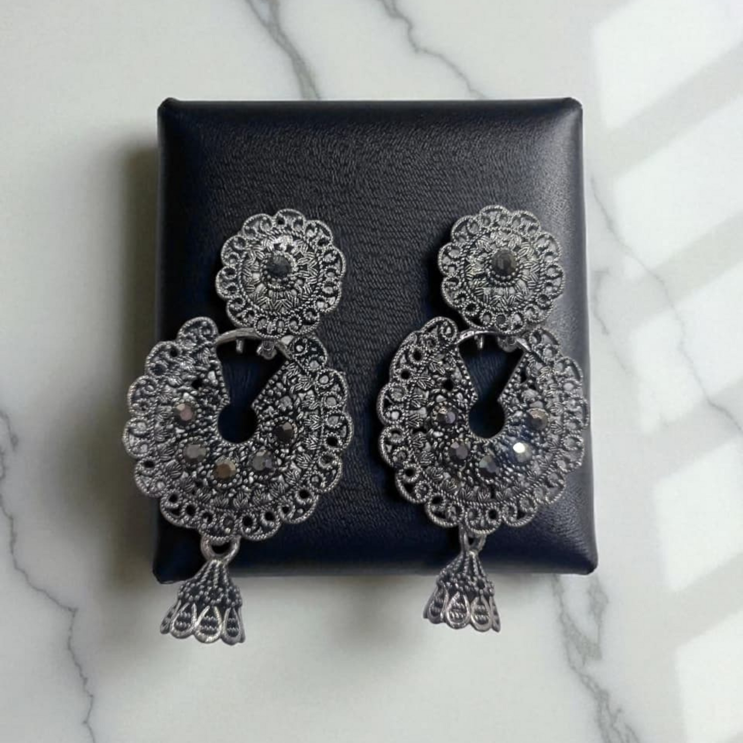 Black Stone Peacock Jhumka