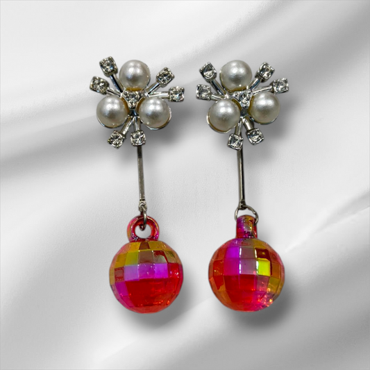 Floral Red Bead Earrings